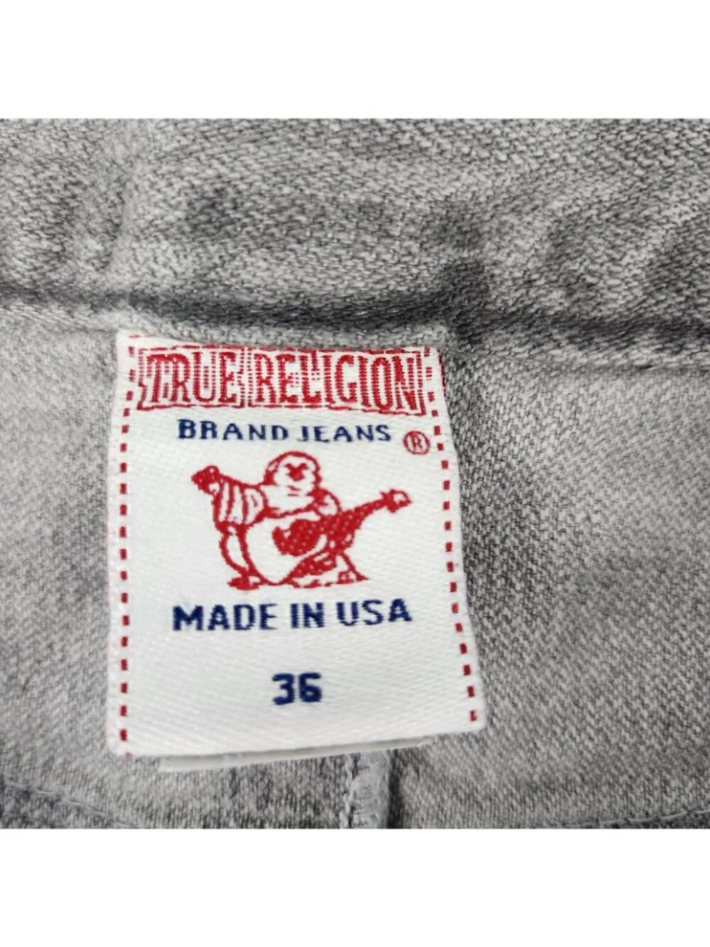 True Religion Jeans Mens 36x34 Gray Mid Rise Straight Leg Denim M58800BQT1 USA